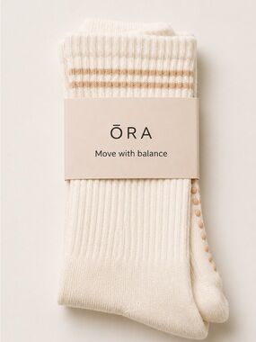 ŌRA Pilates Grip Socks | Cream/Beige Crew Sock